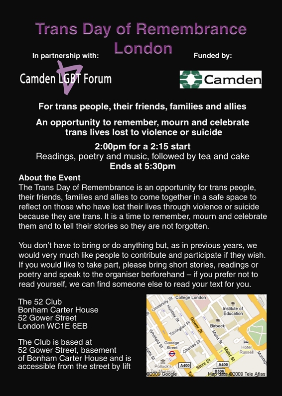 Trans Day of Remembrance flyer