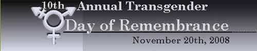 Logo for the 10th Annual Transgender Day of Remembrance, November 20th 2008